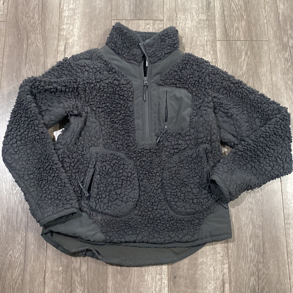 Zella Faux Shearling Pullover Jacket Mix it Up 1/2 Zip Gray S - Picture 4 of 6
